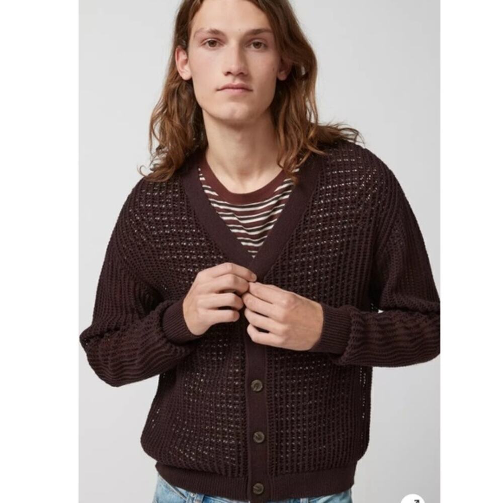 BDG Urban Outfitters Open Knit Beach Cardigan Chocolate Brown Sweater Size M